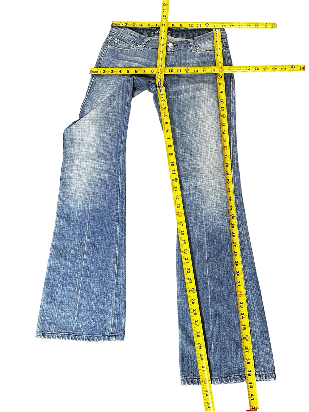7 For All Mankind Dojo Flare Embellished Back Pockets Denim Jeans Size 28 - Picture 7 of 7
